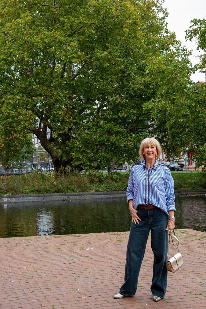 Blue and white striped shirt with jeans