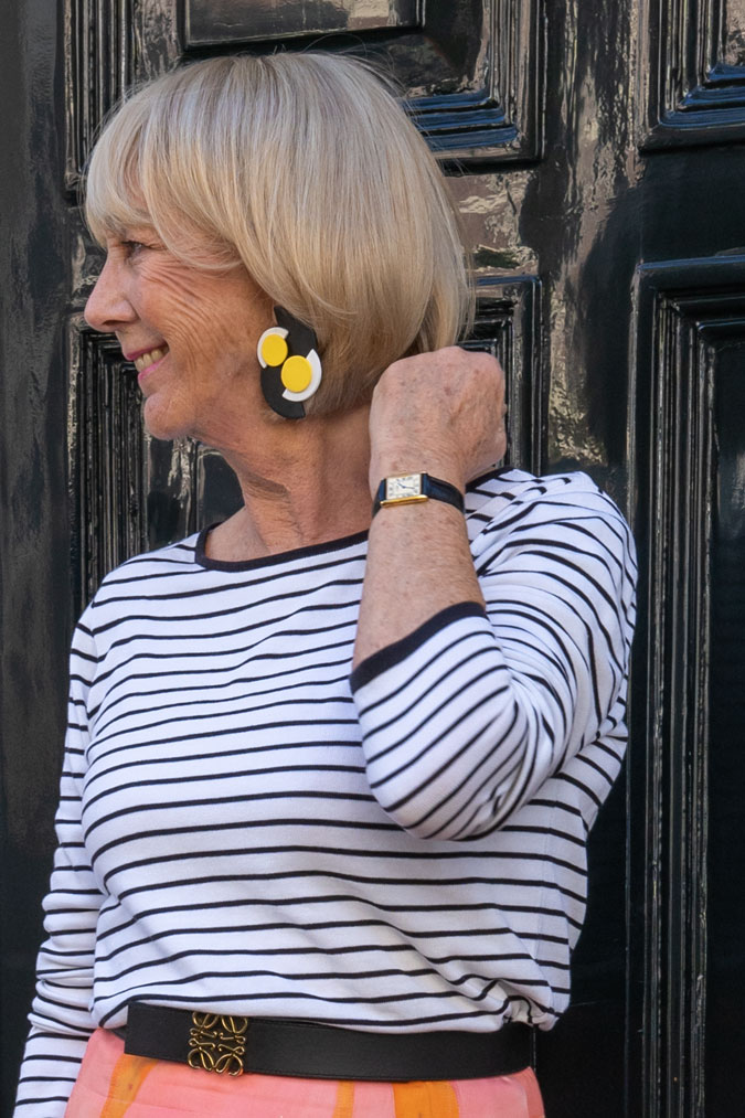 Yellow, black and white earrings