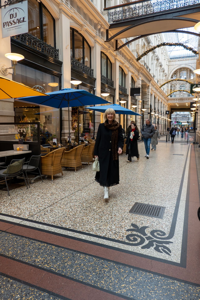 Black coat with leopard scarf