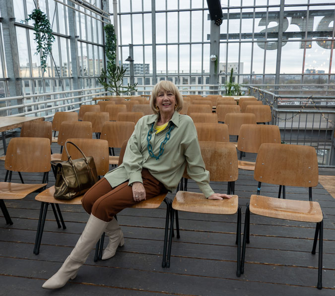 Mint green shirt with brown trousers
