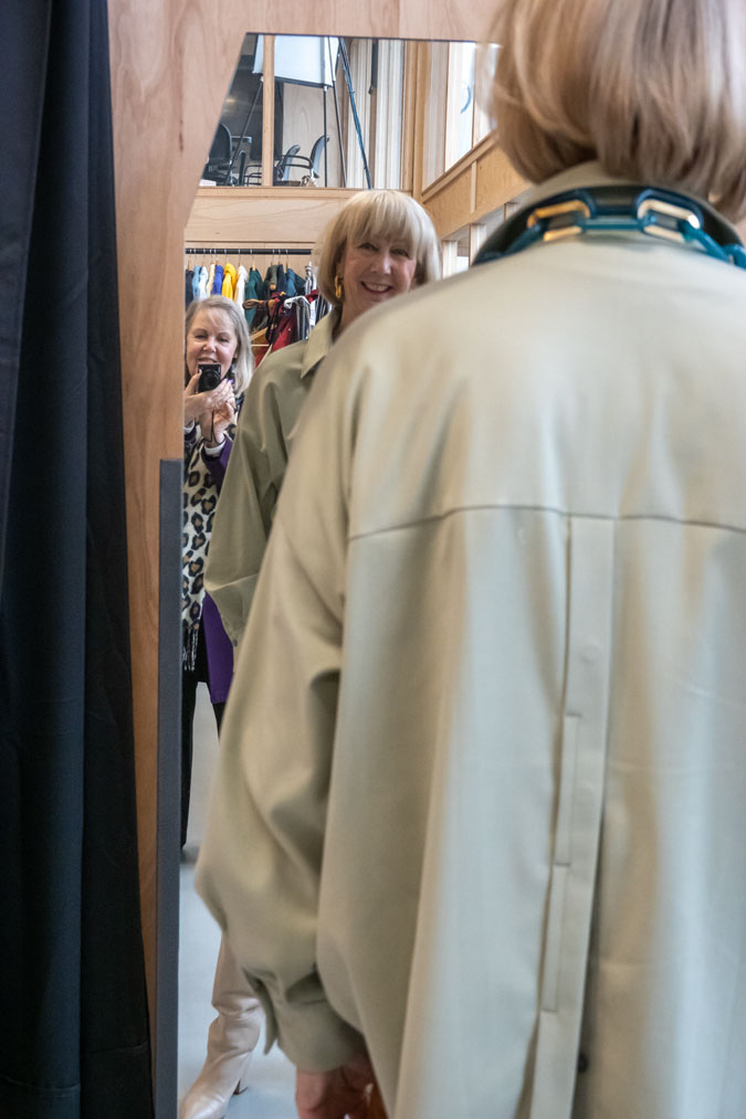 Mint green shirt with brown trousers